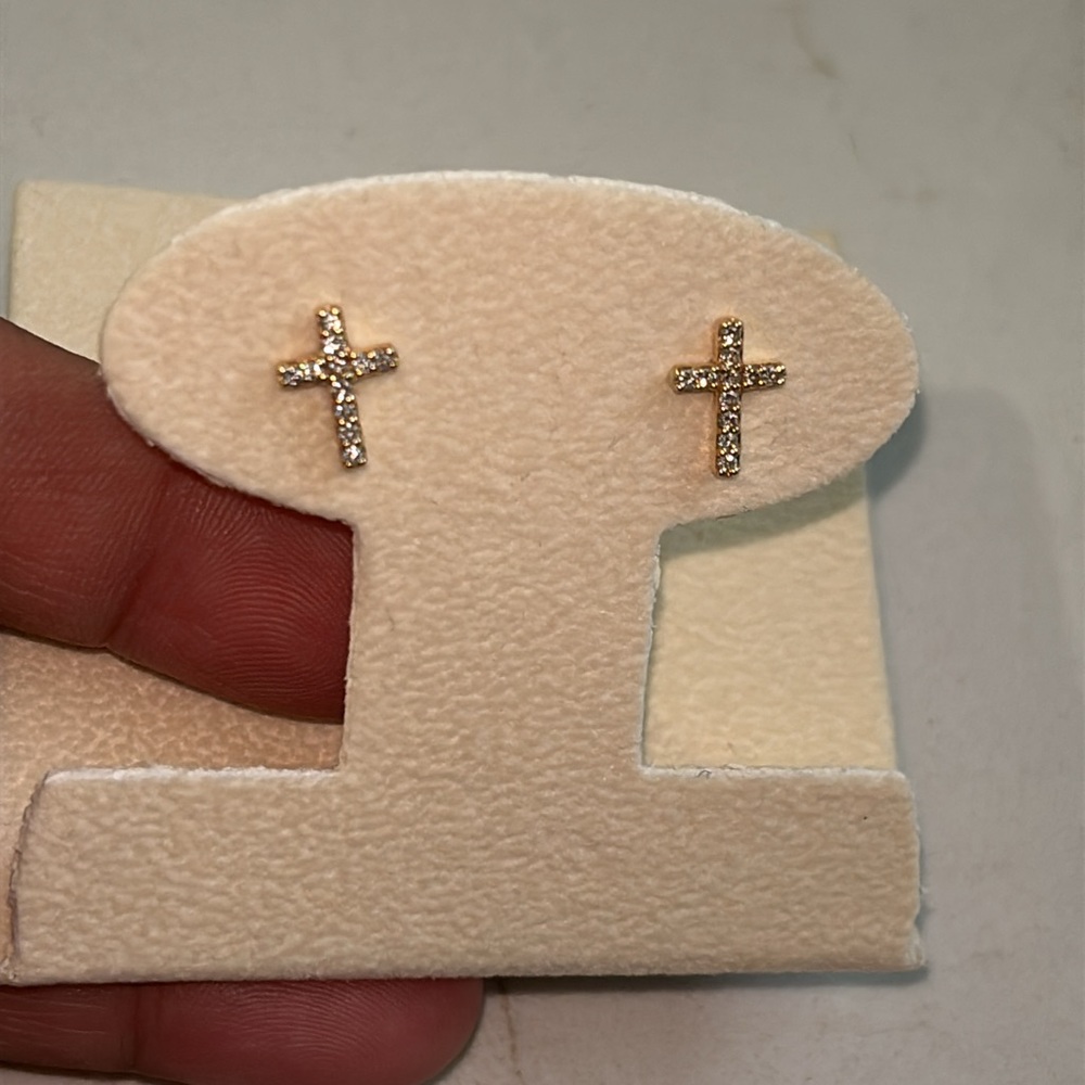 Angara 14k Gold Diamond Cross Earrings - Picture 8 of 10